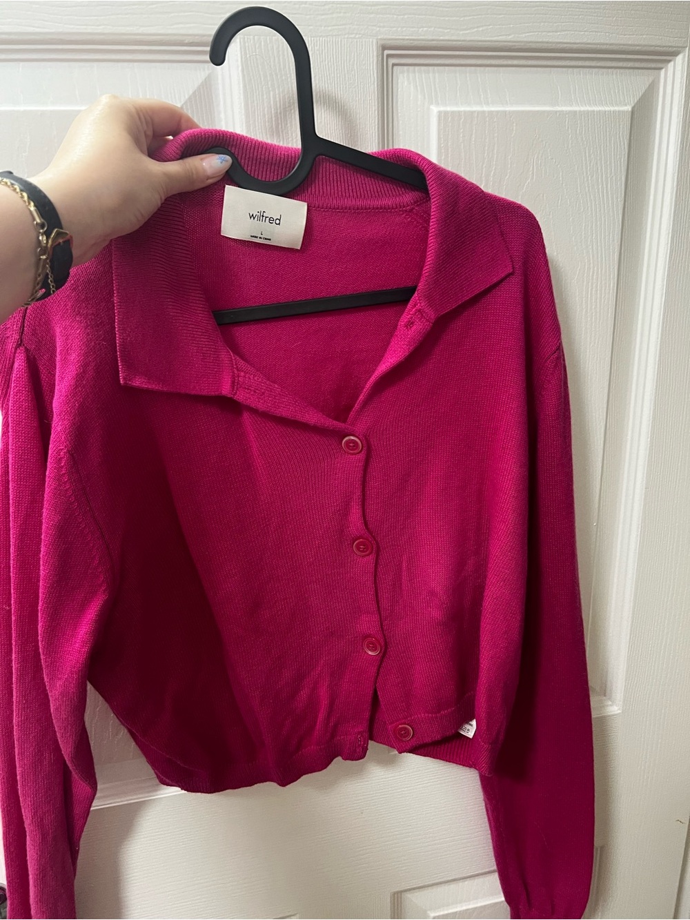 Wilfred Hot Pink Button-Front Cropped Cardigan Sweater